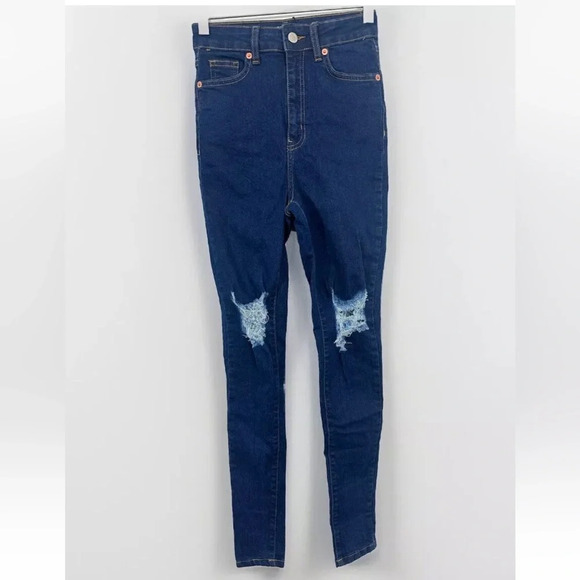 PrettyLittleThing Pants - NWT PrettyLittleThing Denim Dark Wash Hi Rise 5 Pocket Skinny Jeans Sz 0 Ripped